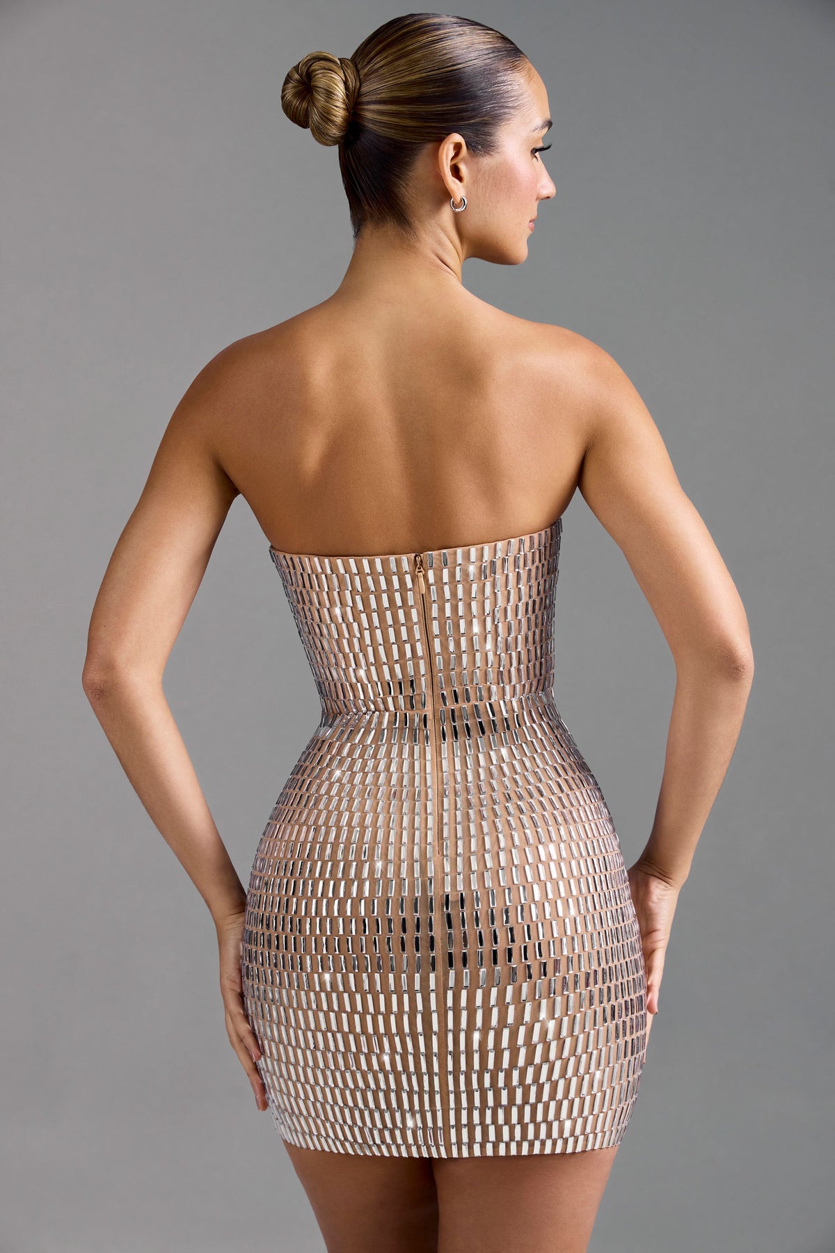 GownNovel Bandeau Mini Dress in Almond