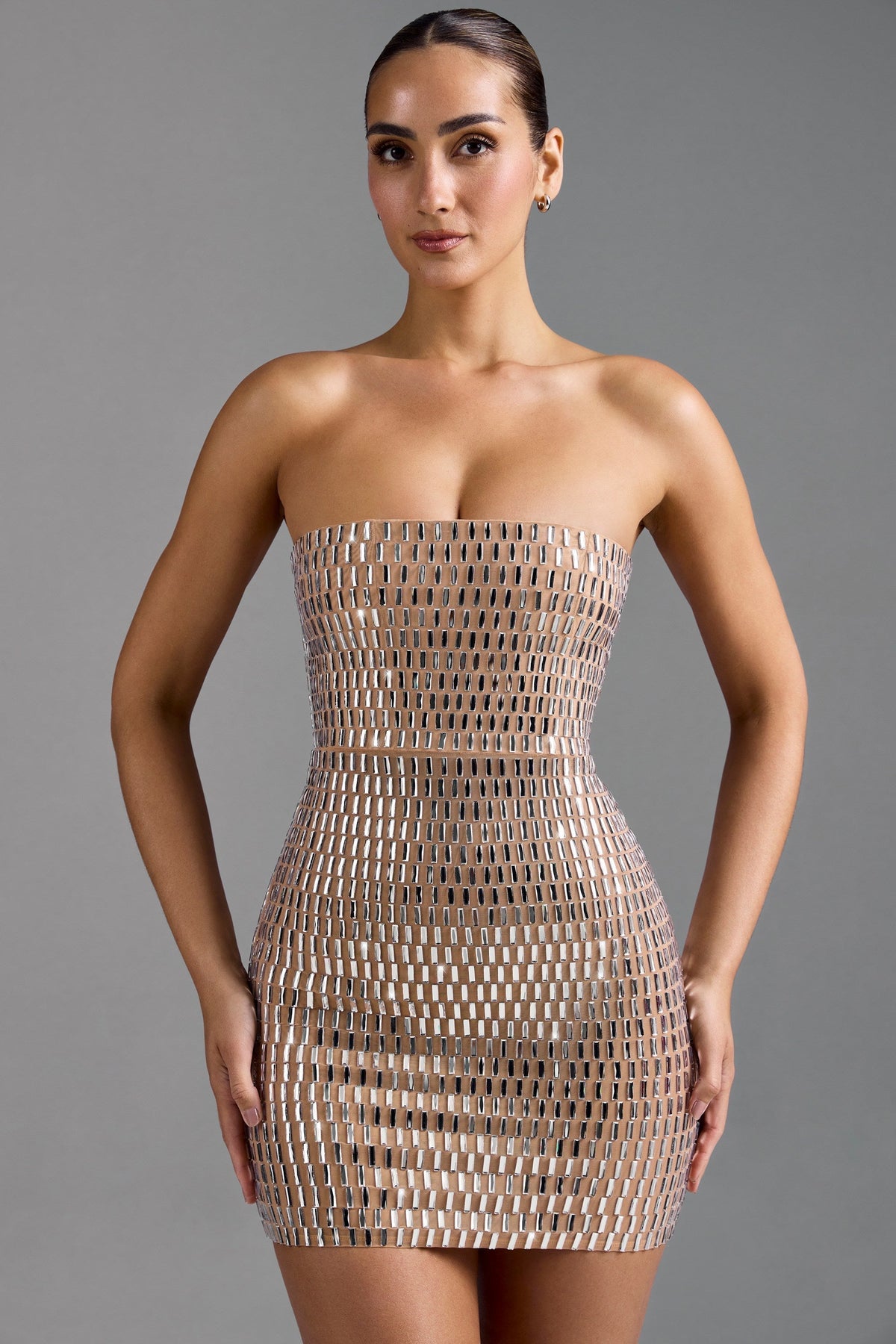GownNovel Bandeau Mini Dress in Almond