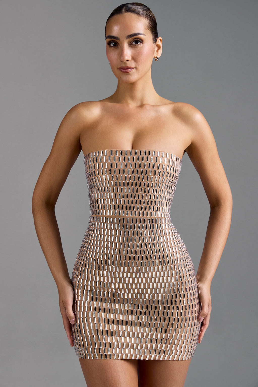 GownNovel Bandeau Mini Dress in Almond