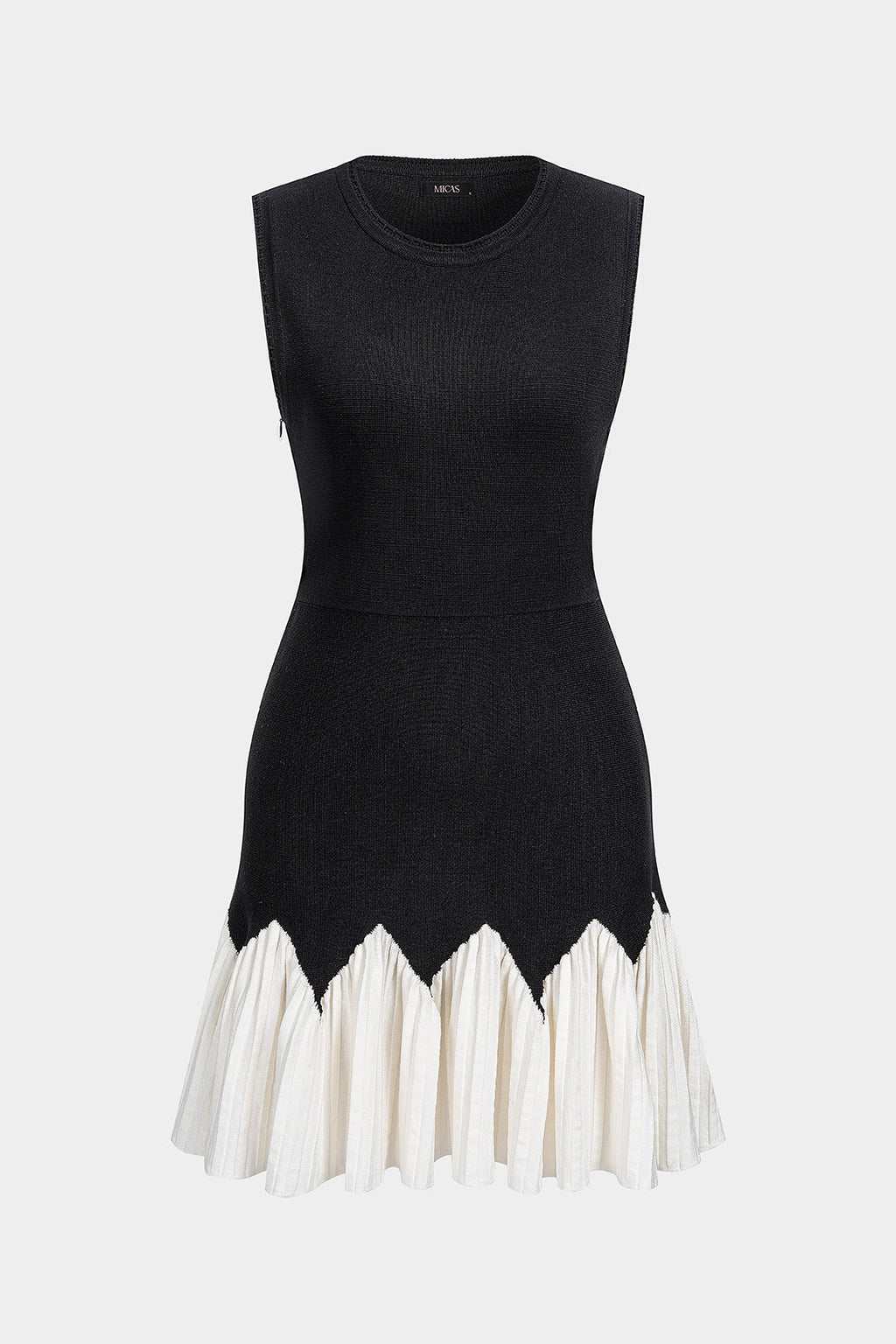 DressNovel Knit Round Neck Contrast Ruched Hem Sleeveless Mini Dress