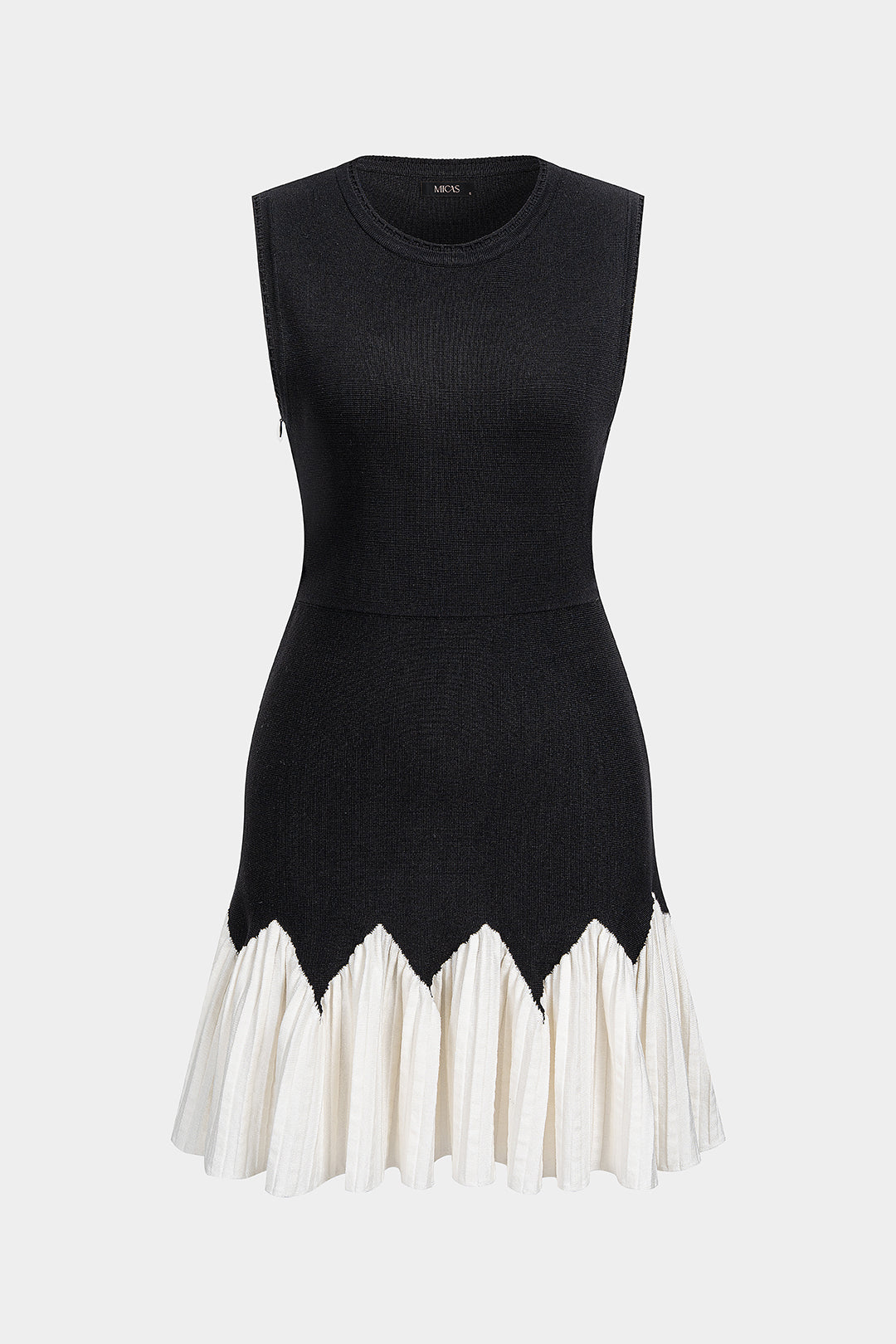 DressNovel Knit Round Neck Contrast Ruched Hem Sleeveless Mini Dress