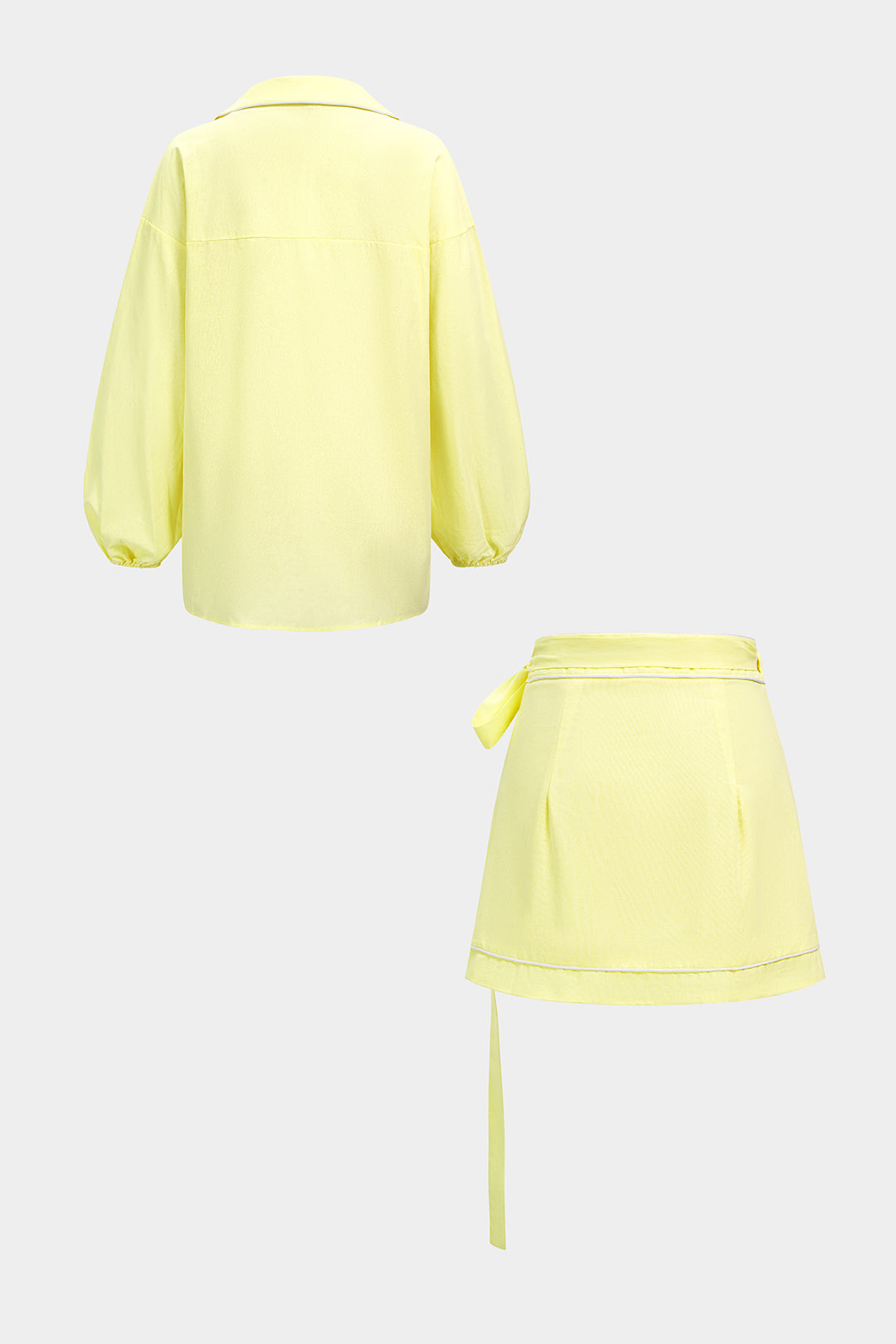 DressNovel Notched Lapel Long Sleeve Shirt And Tie-Up Mini Skirt Set