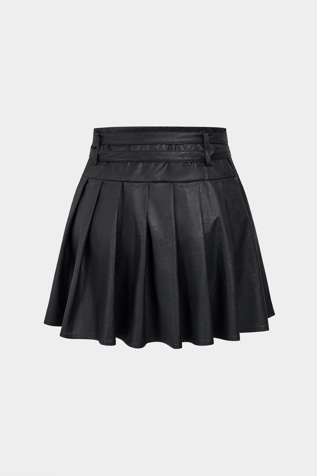 GownNovel Faux Leather Metallic Belted Mini Skirt