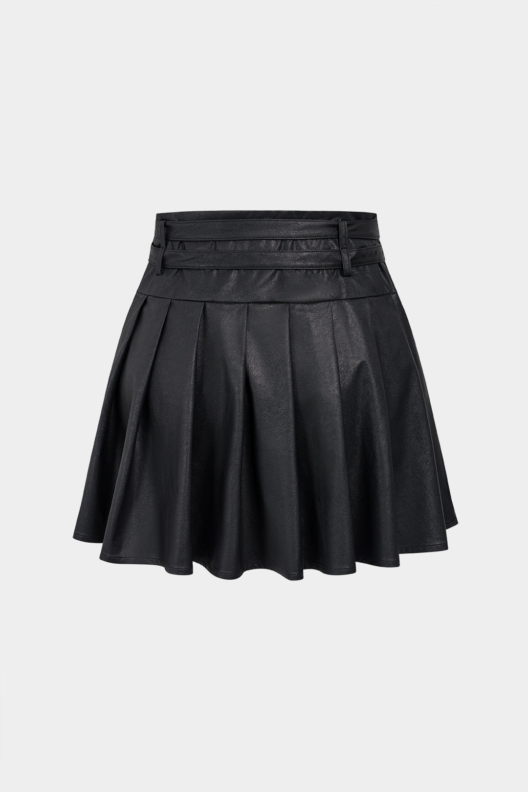 GownNovel Faux Leather Metallic Belted Mini Skirt
