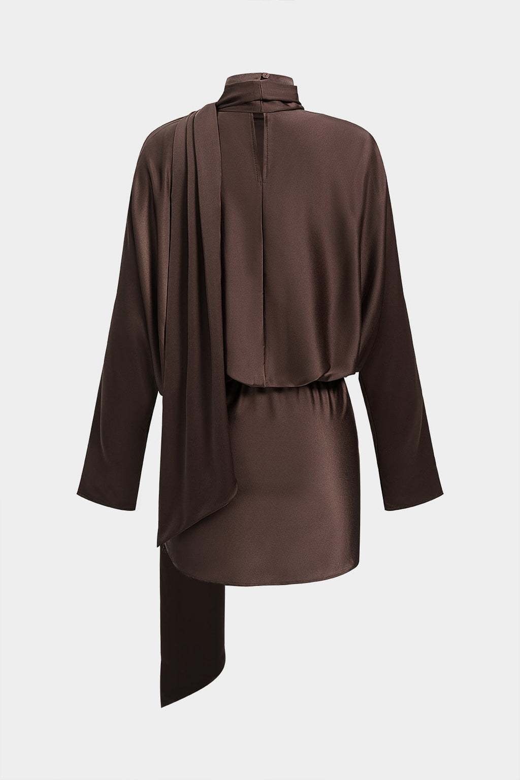 DressNovel Satin Asymmetrical Tie-Up Long Sleeve Mini Dress