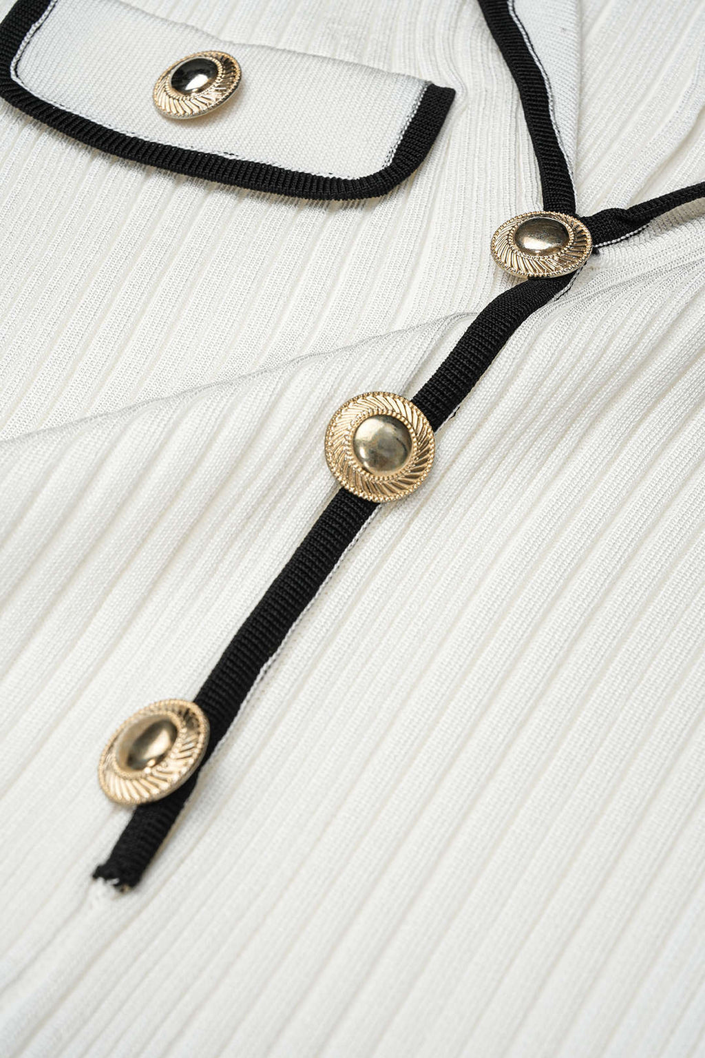 DressNovel Knit Contrast Trim Metallic Button Short Sleeve Mini Dress