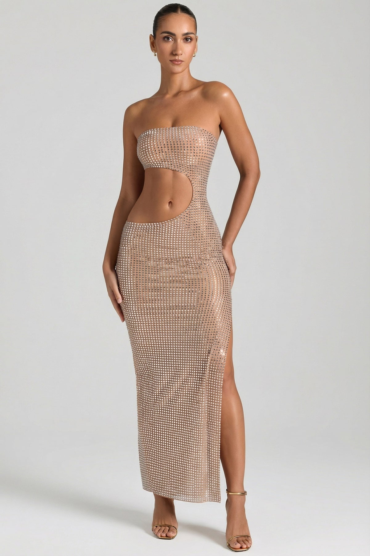 GownNovel Cut-Out Bandeau Maxi Dress in Honey