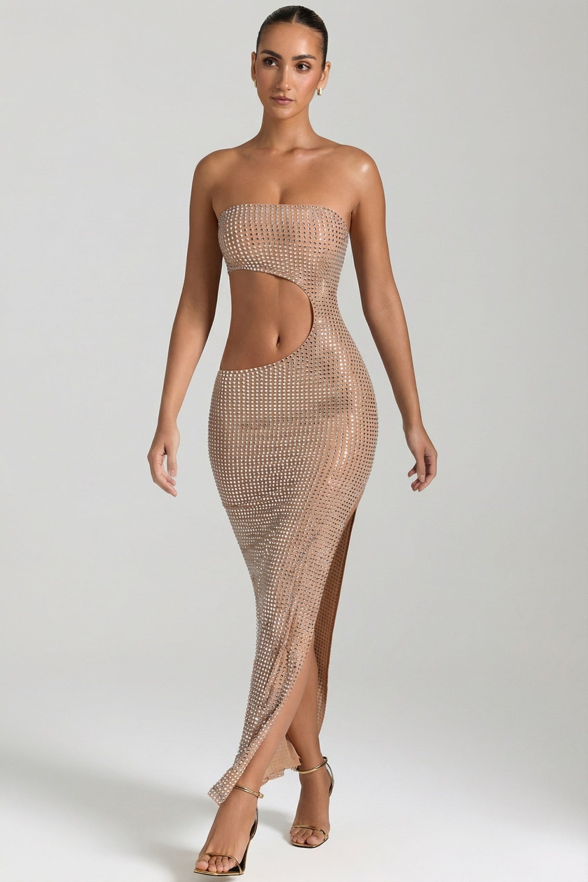 GownNovel Cut-Out Bandeau Maxi Dress in Honey