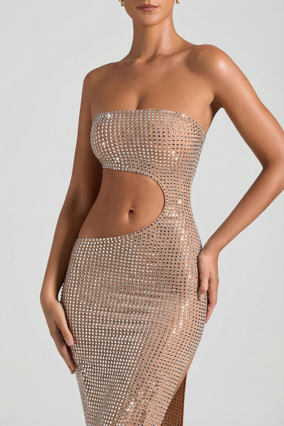 GownNovel Cut-Out Bandeau Maxi Dress in Honey