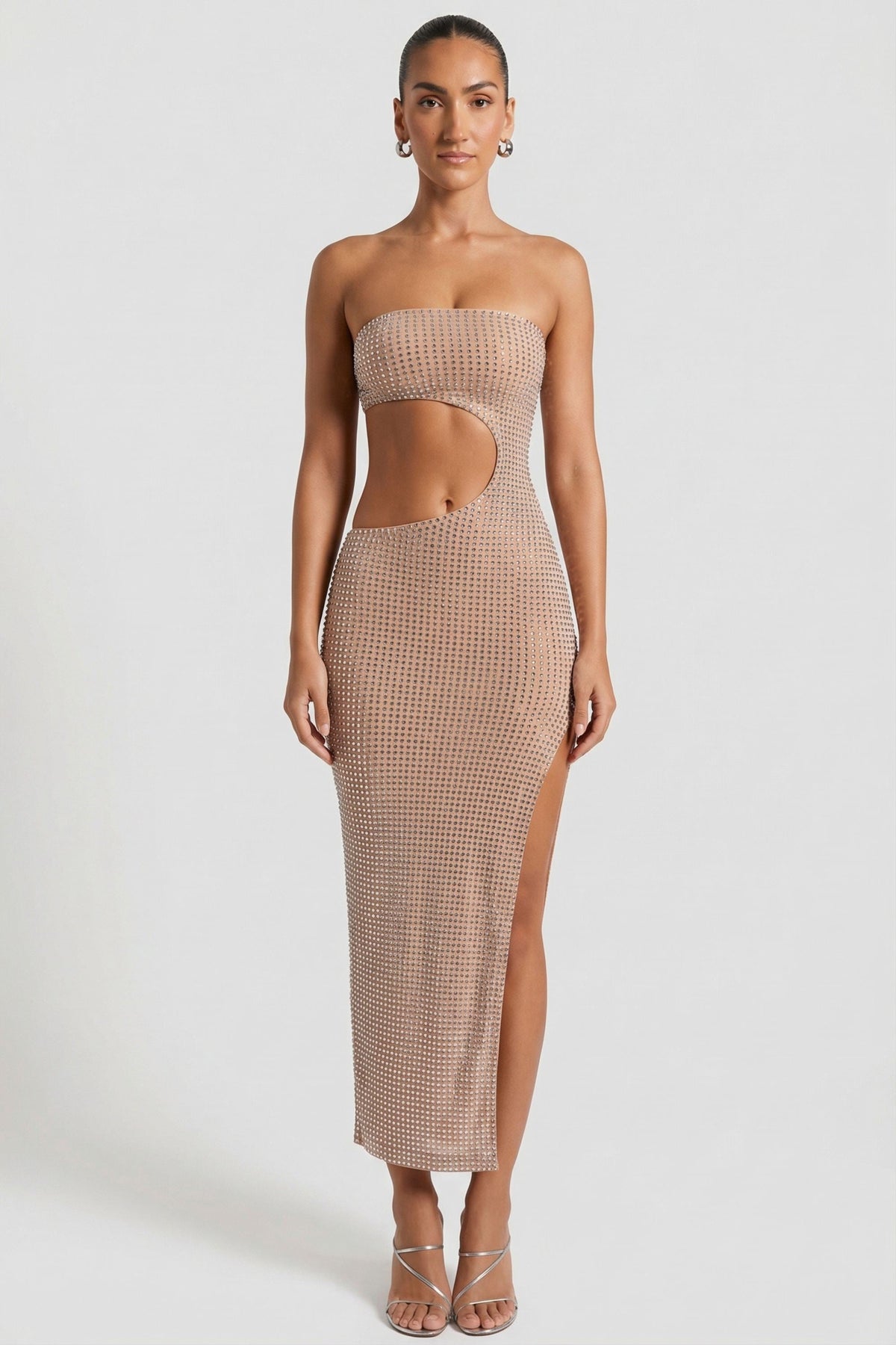 GownNovel Cut-Out Bandeau Maxi Dress in Honey