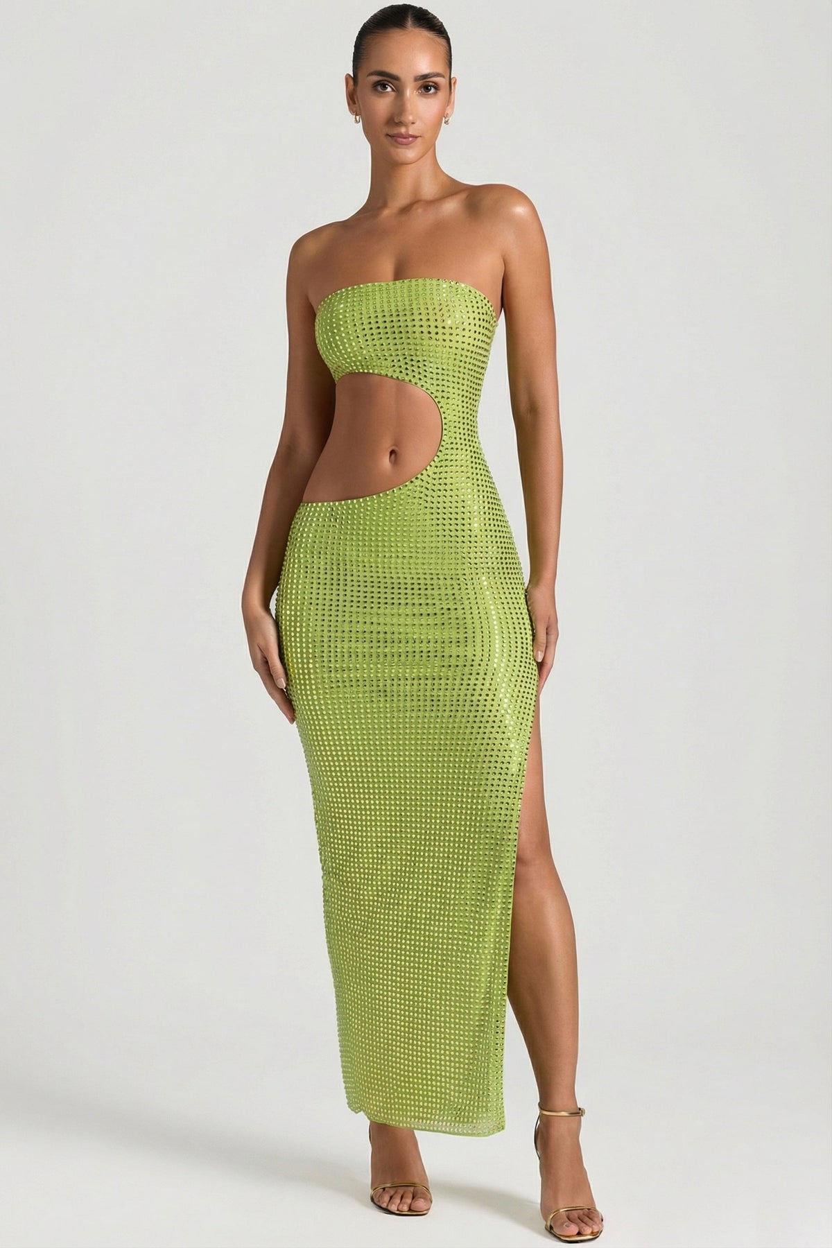 GownNovel Cut-Out Bandeau Maxi Dress in Pear Green