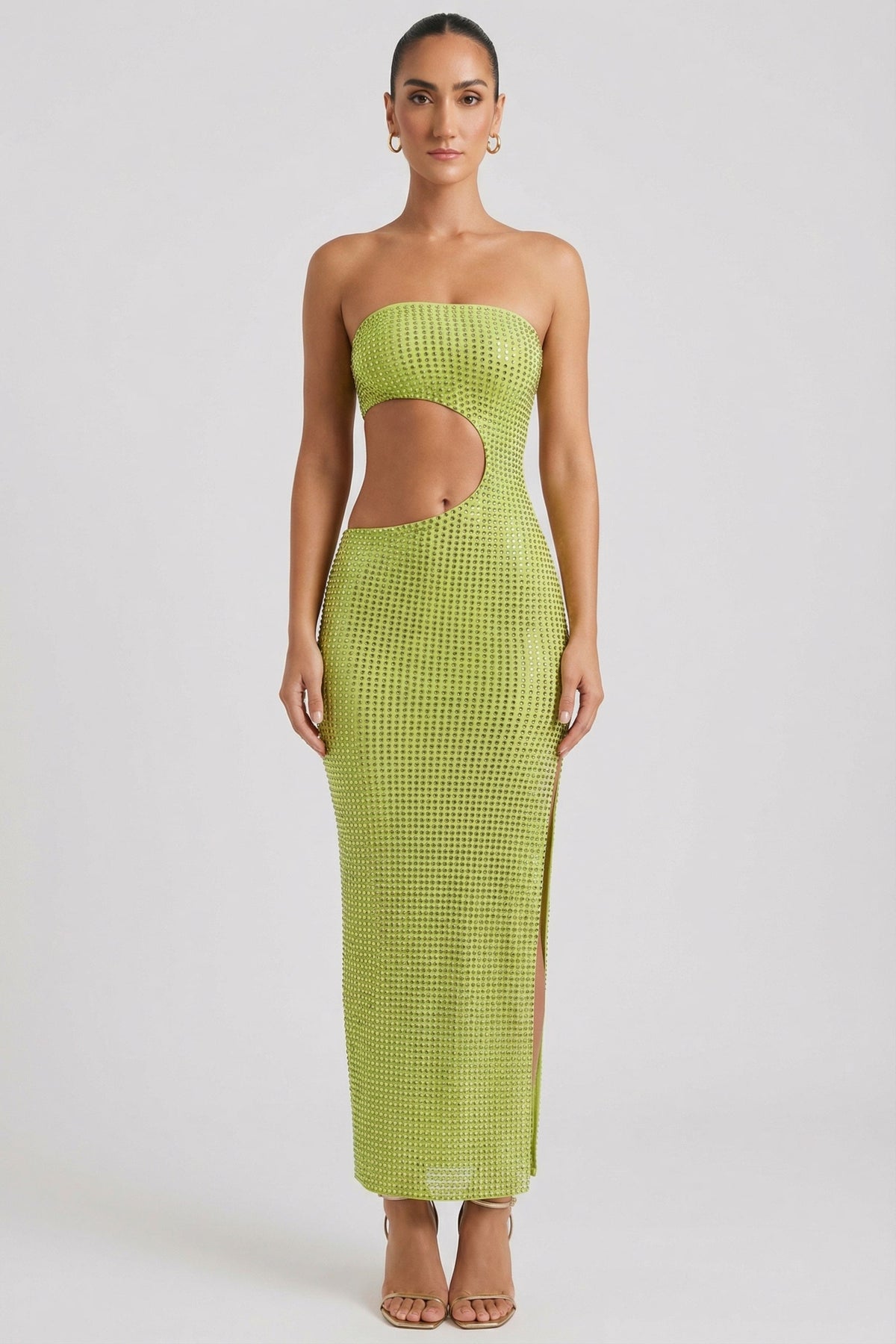 GownNovel Cut-Out Bandeau Maxi Dress in Pear Green
