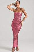 DressNovel Strapless Bandeau Maxi Dress in Watermelon