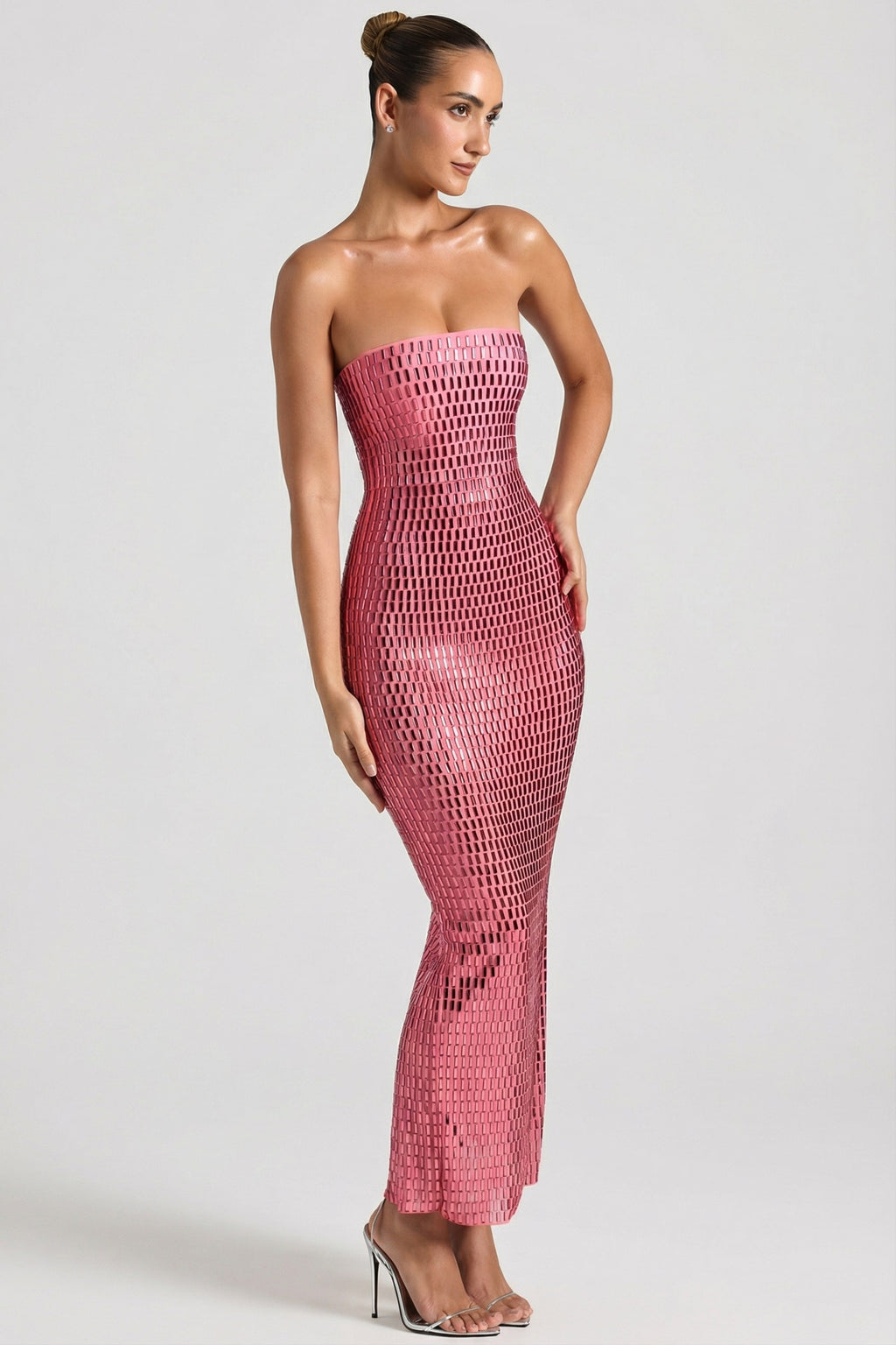 DressNovel Strapless Bandeau Maxi Dress in Watermelon
