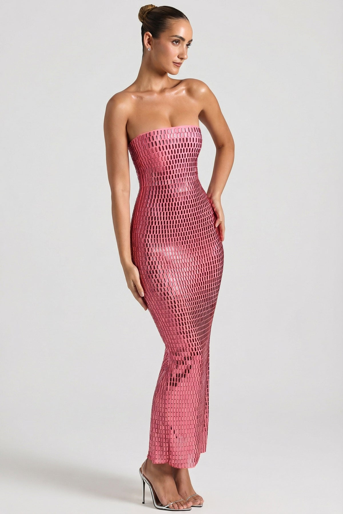 DressNovel Strapless Bandeau Maxi Dress in Watermelon