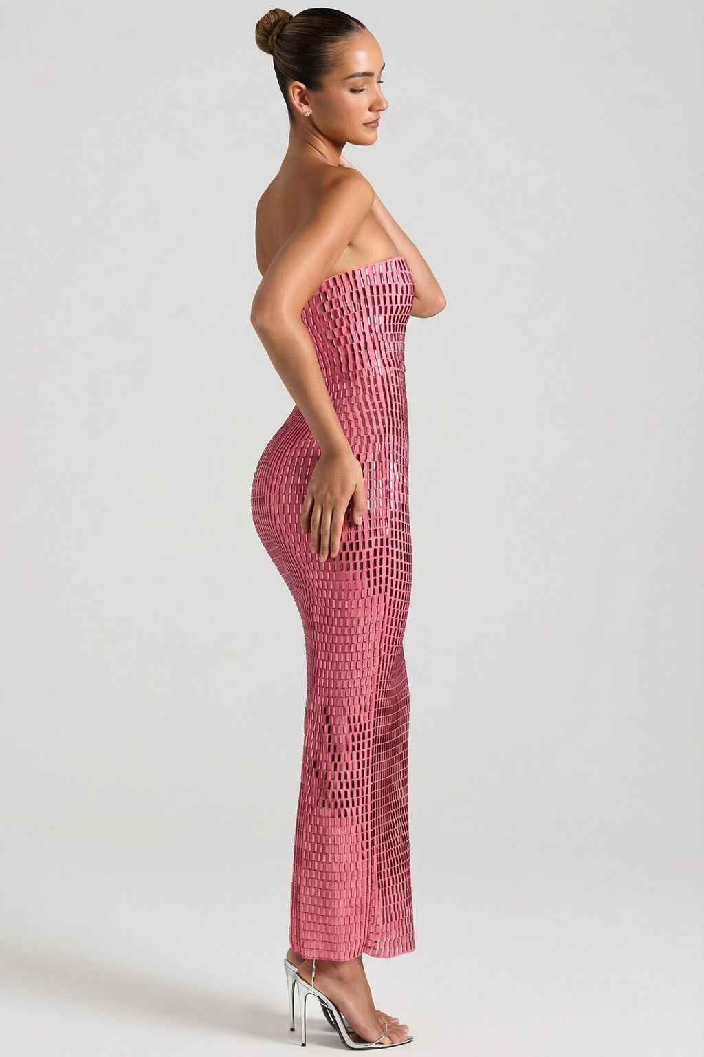 DressNovel Strapless Bandeau Maxi Dress in Watermelon