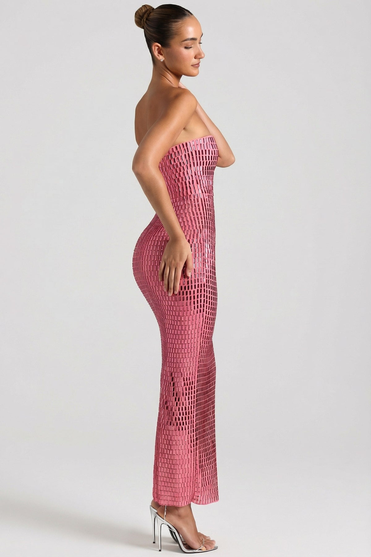 DressNovel Strapless Bandeau Maxi Dress in Watermelon