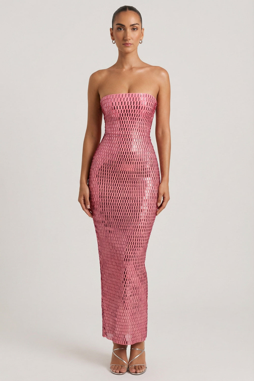 DressNovel Strapless Bandeau Maxi Dress in Watermelon