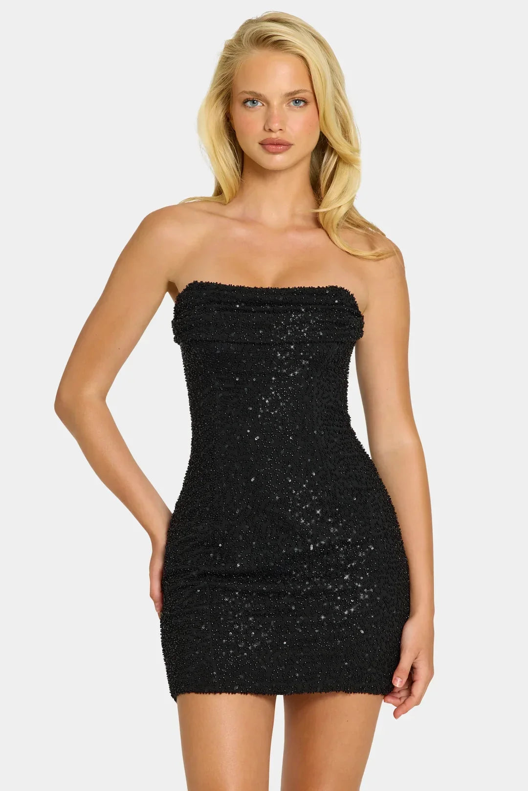 DressNovel Strapless Cowl Neck Mini Dress in Black