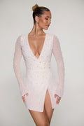 DressNovel Wrap Over A-Line Mini Dress in Ivory