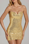 DressNovel Sweetheart-Neck Mini Dress in Gold